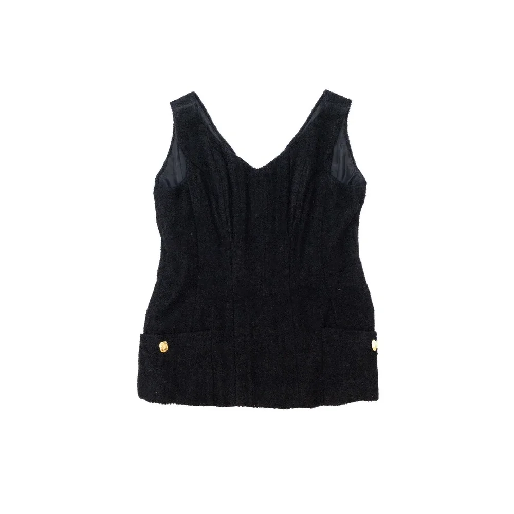 RARE Chanel Vintage S/S 1993 Circa Black Tweed Corset‎ with Gold Clover Buttons